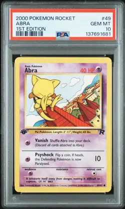2000 POKEMON ROCKET 1ST ED #49 ABRA PSA 10 - Image 1