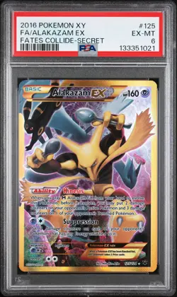 2016 POKEMON XY FATES COLLIDE SECRET #125 FULL ART/ALAKAZAM EX PSA 6 - Image 1