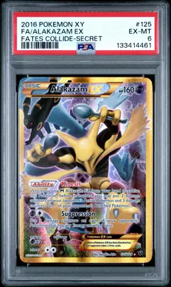 2016 POKEMON XY FATES COLLIDE SECRET #125 FULL ART/ALAKAZAM EX PSA 6 - Image 1