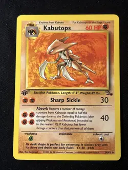 First Edition KABUTOPS 24/62 Non Holo Rare WOTC Fossil Pokemon Card NM Unplayed - Image 1