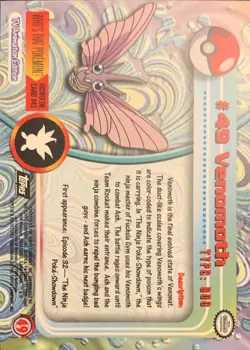 Pokemon #49 VENOMOTH TOPPS TV Animation Rare Non Holo NM - Image 2
