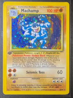 1st Edition Machamp 1999 Vintage Pokemon Base Set Holo 8/102 HP - Image 1