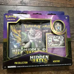 Pokemon TCG Hidden Fates Mewtwo Pin Collection Box 2019 Booster Packs, 3-Pack - Image 1