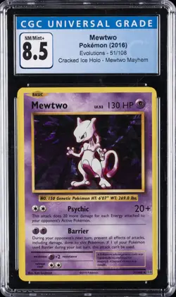 2016 POKEMON EVOLUTIONS CRACKED ICE HOLO MEWTWO MAYHEM #51 MEWTWO CGC 8.5 - Image 1