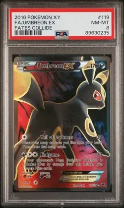 PSA 8 UMBREON EX FULL ART 2016 #119/124 POKEMON XY FATES COLLIDE ULTRA RARE HOLO - Image 1