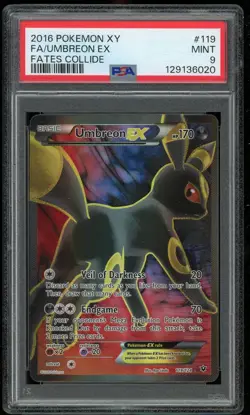 Pokemon TCG Umbreon EX Holo Rare Full Art XY Fates Collide 119/124 PSA 9 MINT - Image 1