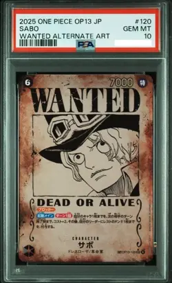PSA 10 Sabo OP13-120 SP Alt Art SEC Wanted Carrying on His Will One Piece Card - Image 1