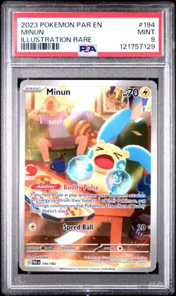 2023 POKEMON PAR EN-PARADOX RIFT #194 MINUN ILLUSTRATION RARE PSA 9 - Image 1