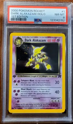 Pokemon 1st Edition Dark Alakazam Holo 1/82 Team Rocket PSA 8 NM/Mint - Image 1