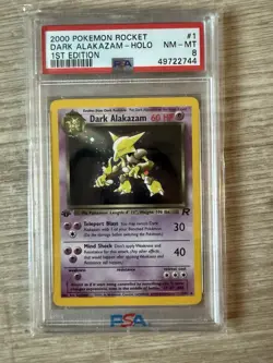 New Cert!! - Pokemon DARK ALAKAZAM Team Rocket 1st Edition Holo 1/82 - PSA 8 - Image 1