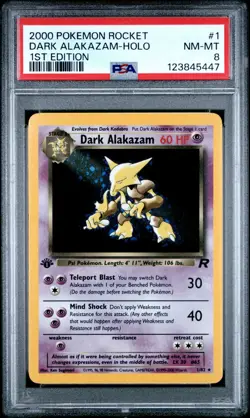 DARK ALAKAZAM (PSA 8) Pokemon Team Rocket 1st Edition Holo 1/82 -447 - Image 1
