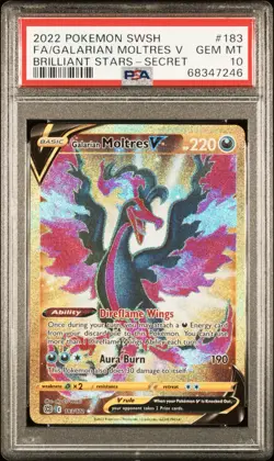 Galarian Moltres V 183 PSA 10 Pokemon Sword & Shield Brilliant Stars Full Art - Image 1