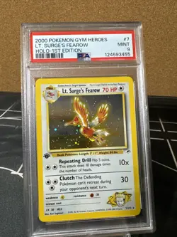 Pokemon TCG Gym Heroes Lt. Surge's Fearow 1st Edition Holo Rare Card 7/132 PSA 9 - Image 1