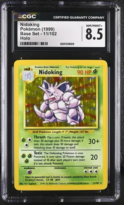 CGC 8.5 NM MINT+ 1999 Base Set Unlimited Nidoking 11/102 Holo Pokemon TCG - Image 1