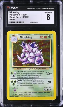 CGC 8 Nidoking 1999 Base Set 11/102 Holo Pokemon Card NM/MINT psa - Image 1