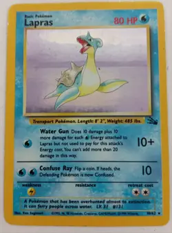 Pokemon Lapras Holo Rare Trading Card Fossil 10/62 Unlimited TCG #Live - Image 1