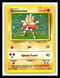 💥 Hitmonchan Rare Holo Foil Pokemon Vintage Card 1999 Base Set # 7/102 WOTC - Image 1