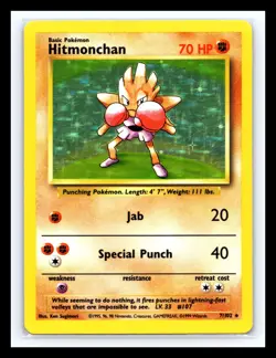 💥 Hitmonchan Rare Holo Foil Pokemon Vintage Card 1999 Base Set # 7/102 WOTC - Image 1