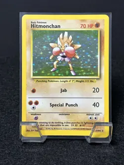 Hitmonchan 7/102 - Base Set - HOLO RARE - VINTAGE WOTC POKEMON CARD - LP - Image 1