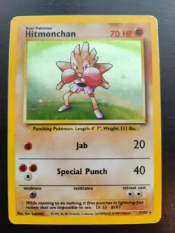 Hitmonchan 7/102 Base Set Holo Rare Unlimited Vintage Pokemon Card 1999 WOTC LP - Image 1