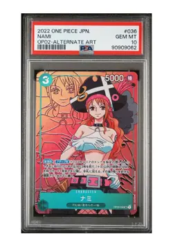 PSA 10 Gem Mint Nami SR Alternate Art OP02-036 One Piece Paramount War Japanese - Image 1