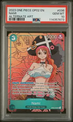 PSA 10 GEM MINT - NAMI ALTERNATE ART OP02-036 - One Piece Paramount War - Image 1