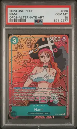 PSA 10 GEM MINT - NAMI ALTERNATE ART OP02-036 - One Piece Paramount War - Image 1