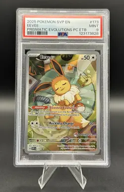 Pokemon SVP-EN Eevee #173 Prismatic Evolutions ETB Pokemon Center Stamp PSA 9 - Image 1