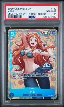 2025 ONE PIECE JPN MINI-TIN PACK SET VOL.2 KOUSHI ROKUSHIRO #112 NAMI PSA 10 - Image 1