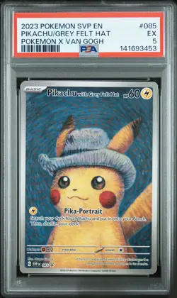 2023 POKEMON SVP EN-SV BLACK STAR PROMO #085 PIKACHU WITH GREY FELT HAT PSA 5 - Image 1
