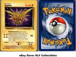 1999 Pokemon, Fossil, #30/62 Zapdos, Rare - Image 1