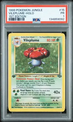 PSA 1 Vileplume 1st Edition Jungle Holo Foil 15/64 1999 Pokemon WoTC PR - Image 1