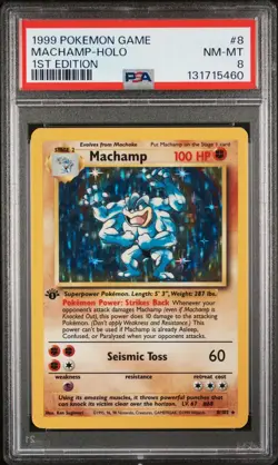 1999 Pokemon Game #8 Machamp Holo 1st Edition PSA 8 - Image 1