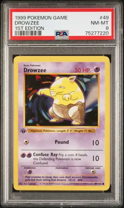 1999 POKEMON BASE SET 1ST EDITION #49 DROWZEE PSA 8 - Image 1