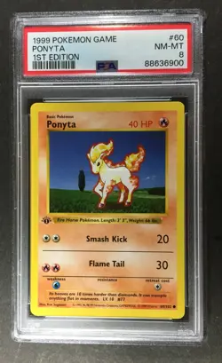 1999 Pokemon Game Base Set 1st Edition #60 PONYTA PSA 8 Shadowless - Image 1