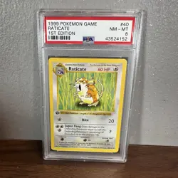 1999 Pokemon Raticate #40 1st Edition Base Set Shadowless 40/102 PSA 8 NM-MT - Image 1