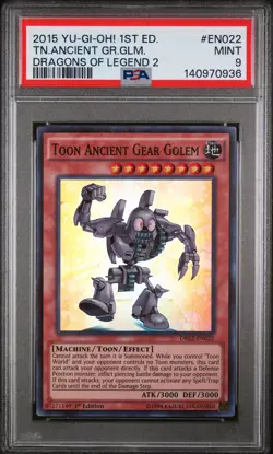 2015 YU-GI-OH! DRAGONS OF LEGEND 2 1ST ED #EN022 TOON ANCIENT GEAR GOLEM PSA 9 - Image 1