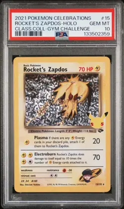 2021 Pokemon Celebrations Classic Collection 15 Rocket's Zapdos-Holo PSA 10 - Image 1