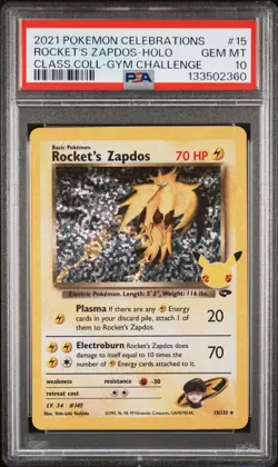 2021 Pokemon Celebrations Classic Collection 15 Rocket's Zapdos-Holo PSA 10 - Image 3