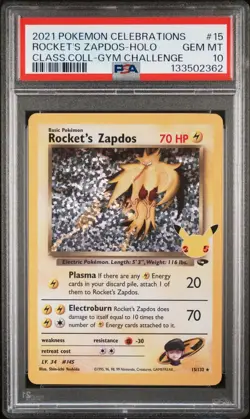 2021 Pokemon Celebrations Classic Collection 15 Rocket's Zapdos-Holo PSA 10 - Image 5
