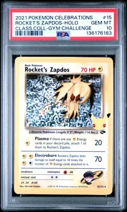 2021 Pokemon Celebrations: Classic Collection 15 Rocket's Zapdos PSA 10 - Image 1