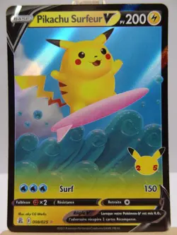 Carte Pokemon " Pikachu Surfeur V " 008/025 - Celebrations 25 Ans EB7.5 NEUF FR - Image 3