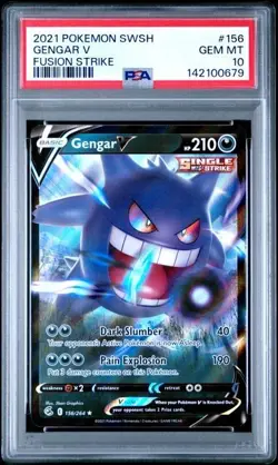 PSA 10 GEM MINT Gengar V 156/264 Ultra Rare Pokemon SWSH Fusion Strike Low Pop - Image 1