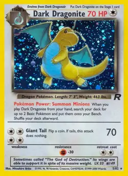Dark Dragonite - 5/82 - Pokemon Team Rocket Unlimited Holo Rare Card WOTC MP - Image 1