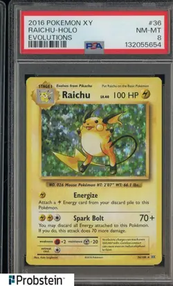 2016 Pokemon XY Evolutions #36 Raichu Holo PSA 8 NM-MT - Image 1