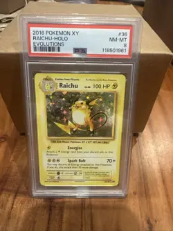 2016 Pokemon Evolutions XY #36 Raichu Holo PSA 8 NM-MT - Image 1