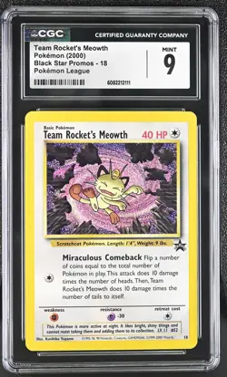 CGC 9 MINT Team Rocket's Meowth 2000 Black Star Promos 18 Pokemon Card - Image 1