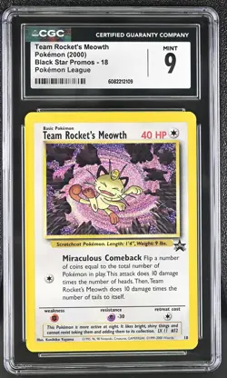 CGC 9 MINT Team Rocket's Meowth 2000 Black Star Promos 18 Pokemon Card - Image 1
