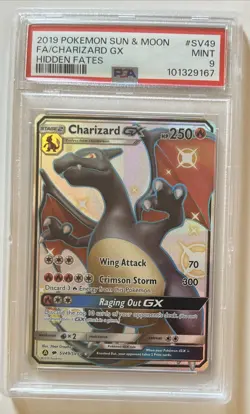 2019 CHARIZARD GX PSA 9 POKEMON SUN & MOON HIDDEN FATES #SV49/SV94 Full Art CARD - Image 1