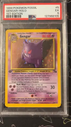PSA 5 Gengar Holo 1st Edition 1999 Pokemon Fossil 5/62 WOTC - Image 1
